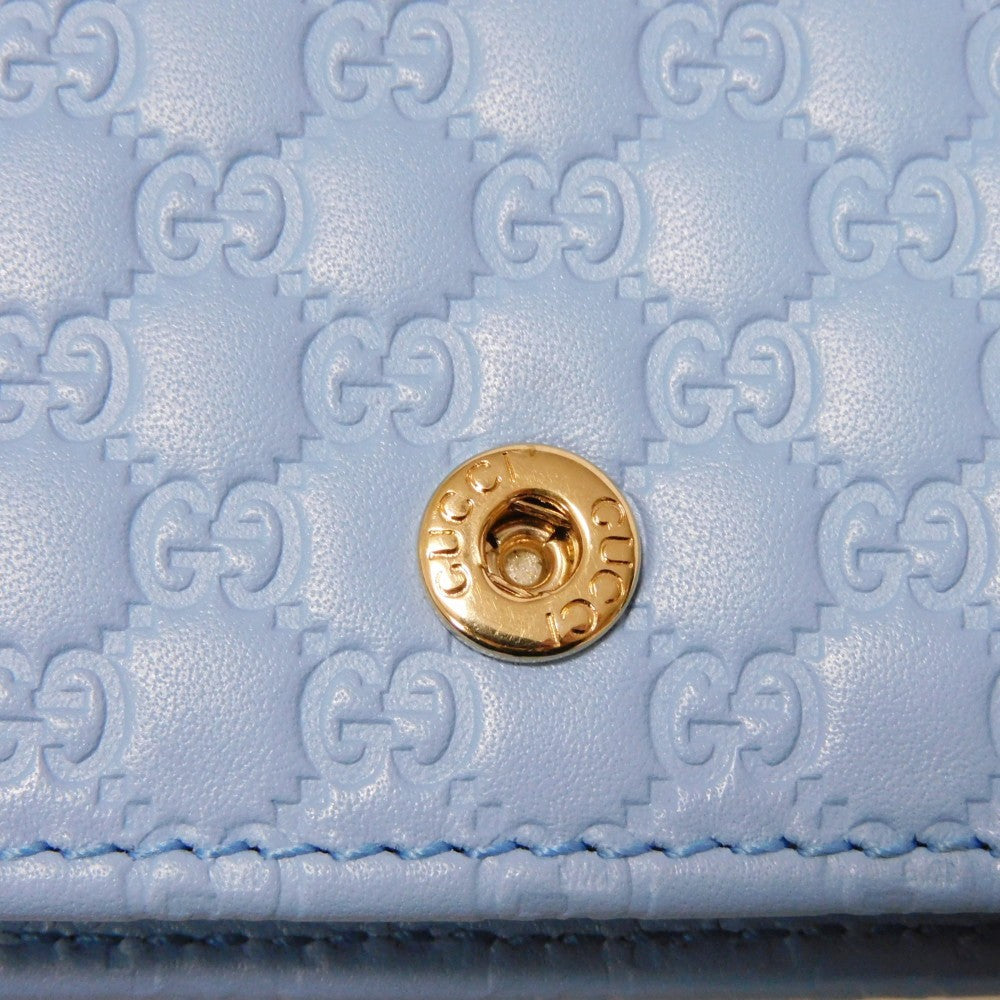 GUCCI Long Wallet Purse 466507 BMJ1G 4503 GG striped leather Light blue Micro GG Shima Guccissima Shoulder Wallet