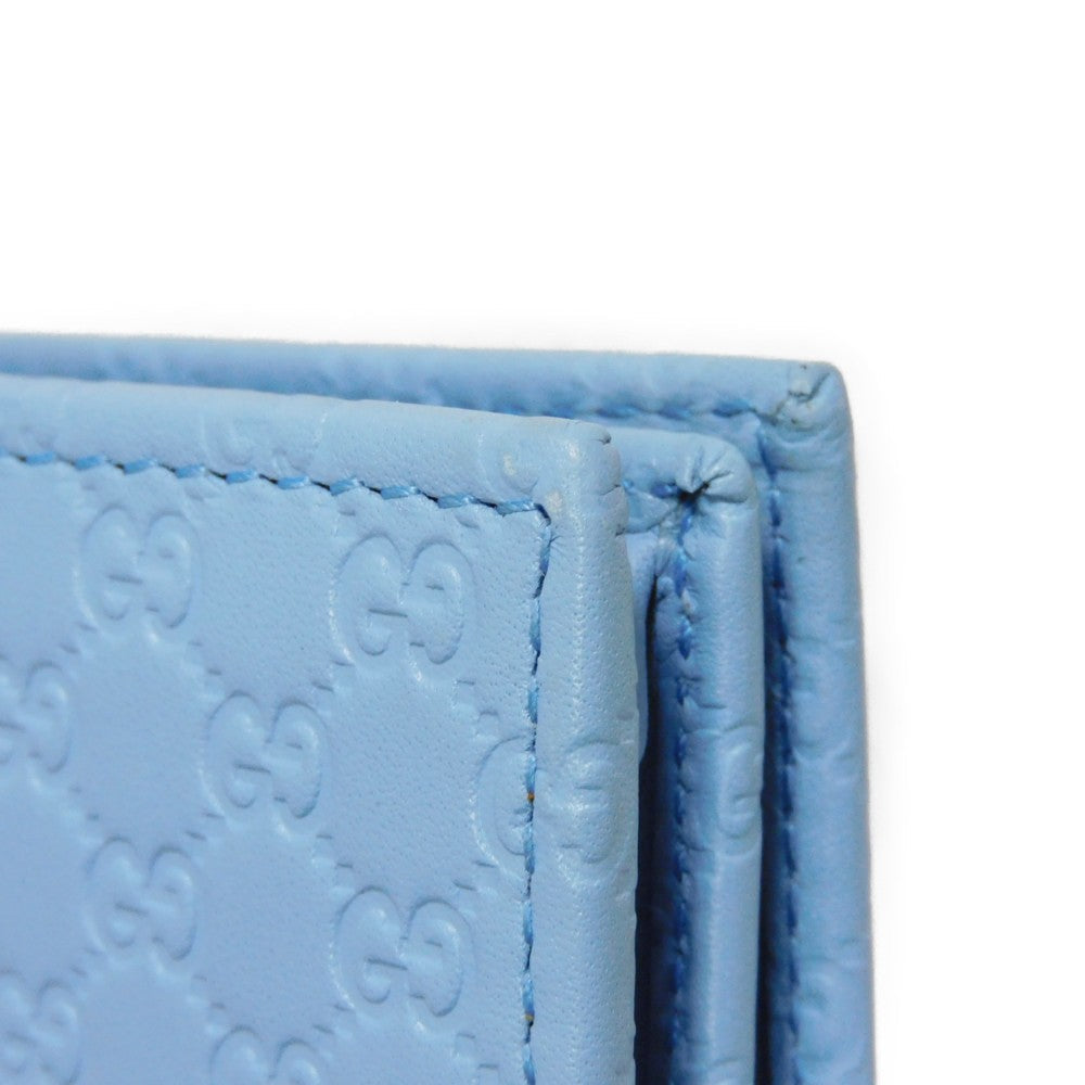 GUCCI Long Wallet Purse 466507 BMJ1G 4503 GG striped leather Light blue Micro GG Shima Guccissima Shoulder Wallet