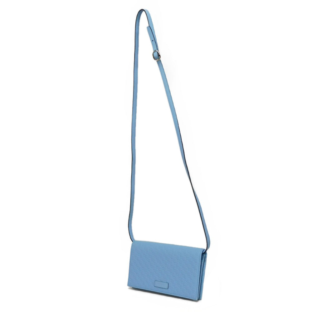GUCCI Long Wallet Purse 466507 BMJ1G 4503 GG striped leather Light blue Micro GG Shima Guccissima Shoulder Wallet