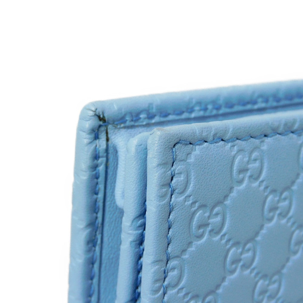 GUCCI Long Wallet Purse 466507 BMJ1G 4503 GG striped leather Light blue Micro GG Shima Guccissima Shoulder Wallet