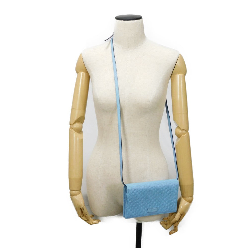 GUCCI Long Wallet Purse 466507 BMJ1G 4503 GG striped leather Light blue Micro GG Shima Guccissima Shoulder Wallet