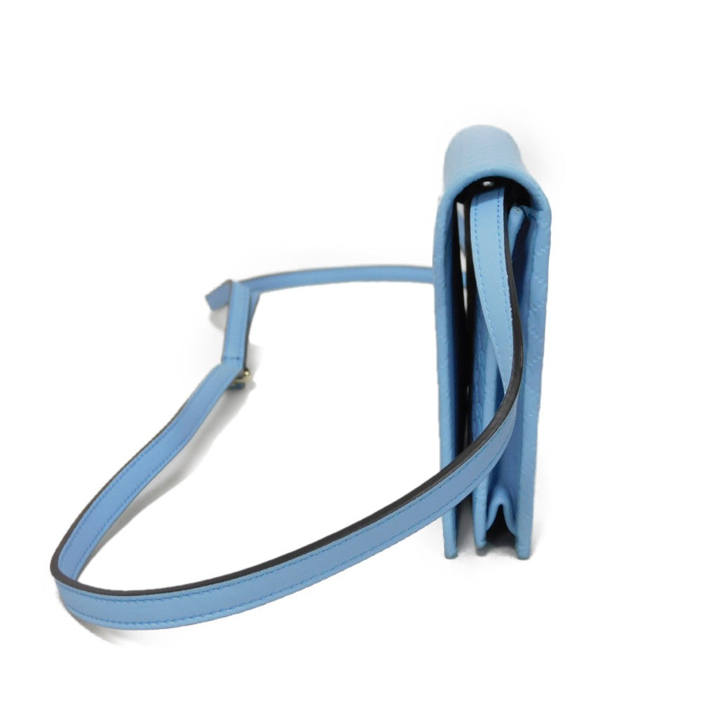 GUCCI Long Wallet Purse 466507 BMJ1G 4503 GG striped leather Light blue Micro GG Shima Guccissima Shoulder Wallet