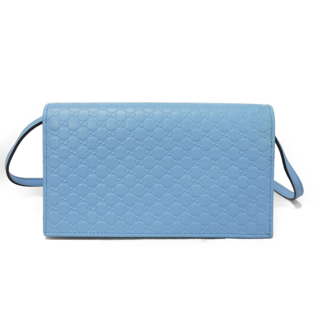 GUCCI Long Wallet Purse 466507 BMJ1G 4503 GG striped leather Light blue Micro GG Shima Guccissima Shoulder Wallet