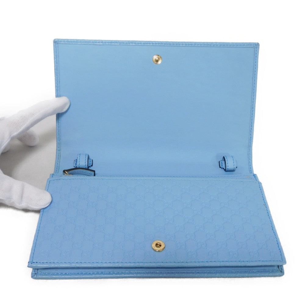 GUCCI Long Wallet Purse 466507 BMJ1G 4503 GG striped leather Light blue Micro GG Shima Guccissima Shoulder Wallet