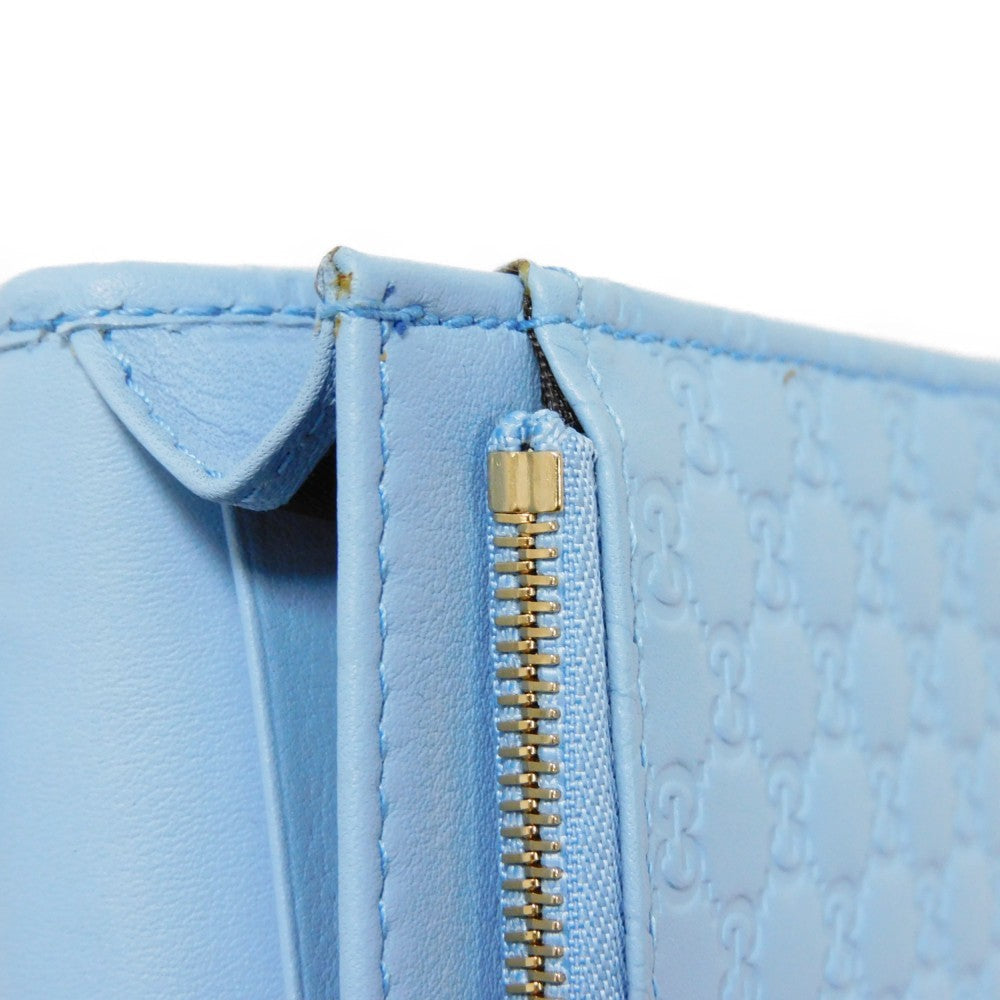 GUCCI Long Wallet Purse 466507 BMJ1G 4503 GG striped leather Light blue Micro GG Shima Guccissima Shoulder Wallet