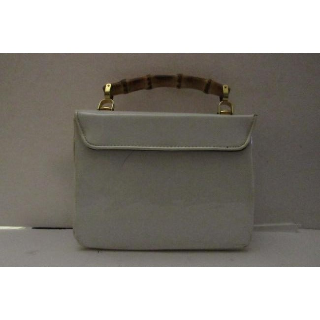 Gucci Box W Lunch Bamboo Handle White Patent Leather Satchel