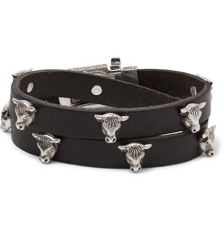 Gucci Anger Forest Double Wrap Leather Bracelet in Black