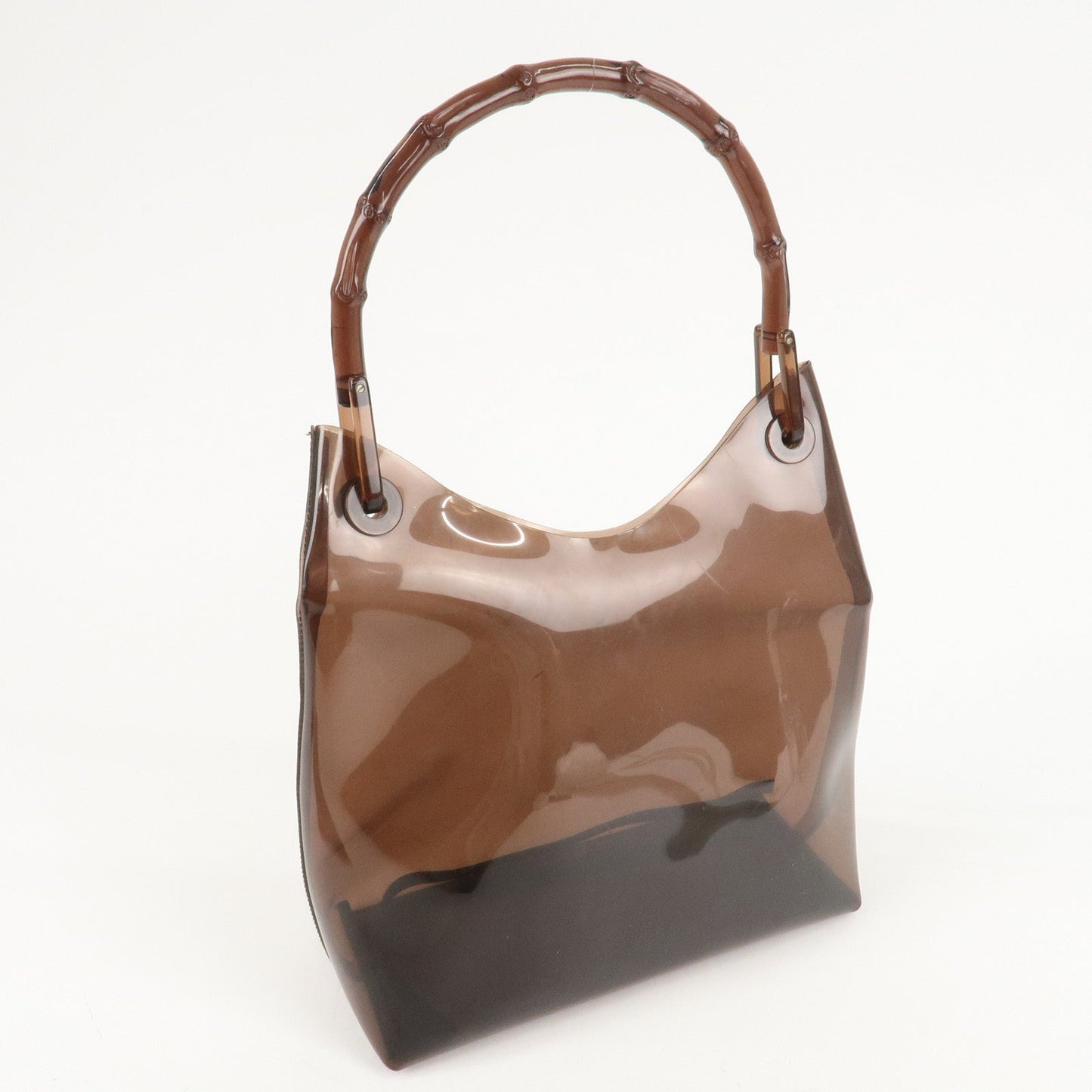 GUCCI Bamboo Vinyl Leather Shoulder Bag Clear Brown 001.2113.1880