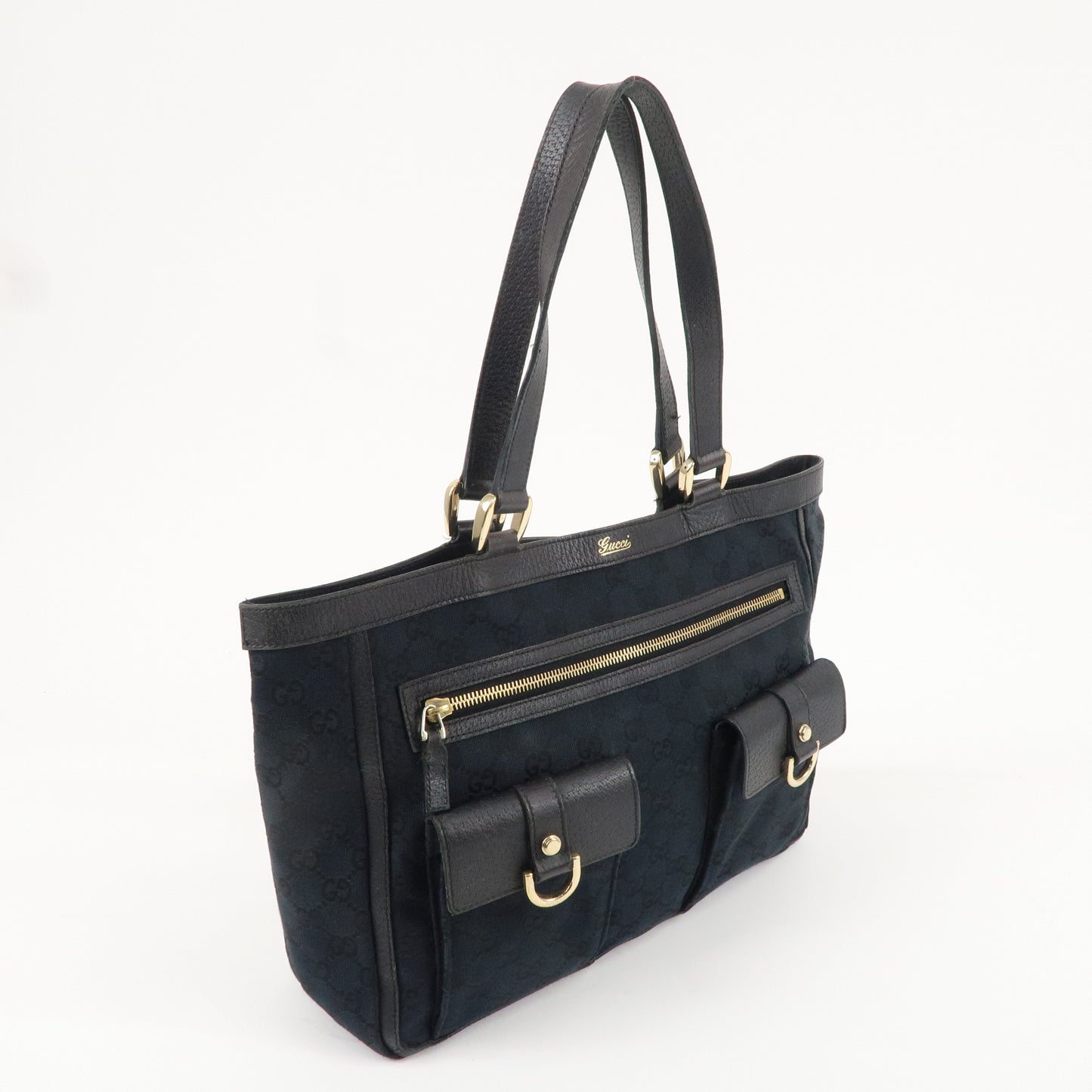 GUCCI Abbey GG Canvas Leather Tote Bag Hand Bag Black 146247