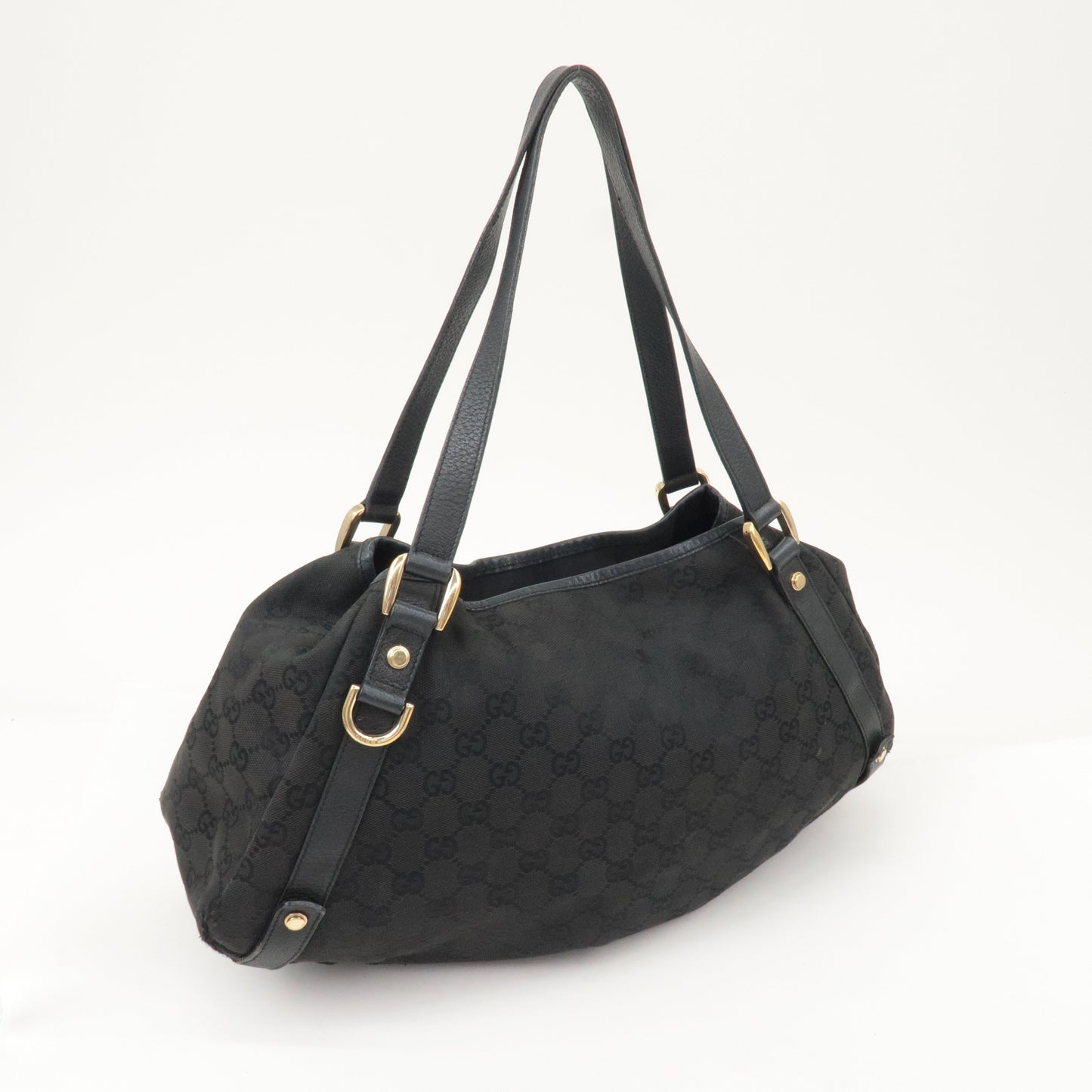 GUCCI Abbey GG Canvas Leather Tote Bag Shoulder Bag Black 130736