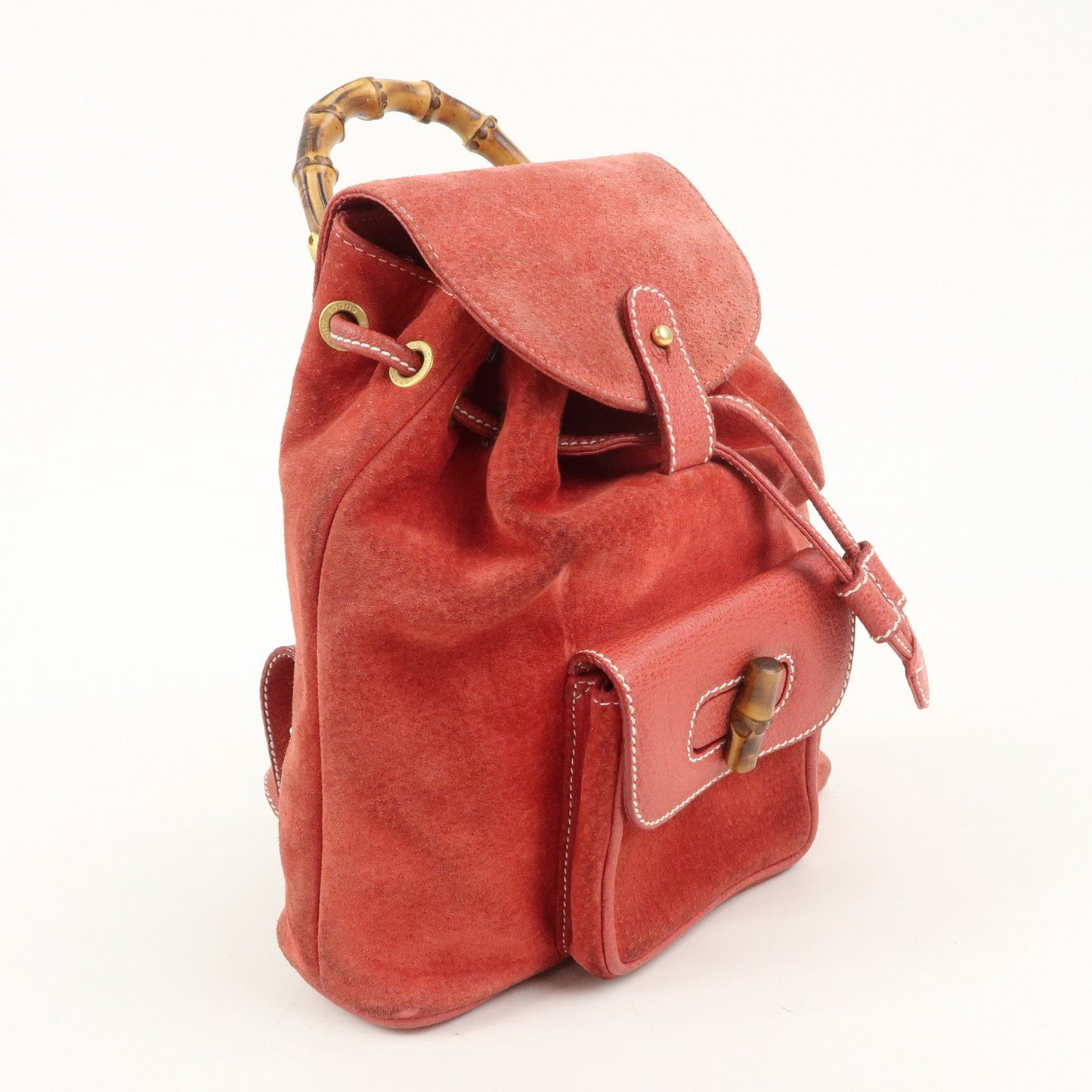 GUCCI Bamboo Leather Backpack Mini Ruck Sack Bag Red 003.1705