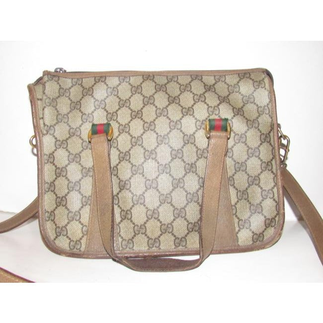 Gucci Vintage Pursesdesigner Purses Brown Large G Logo Print Coated Canvas And Brown Leather With Re