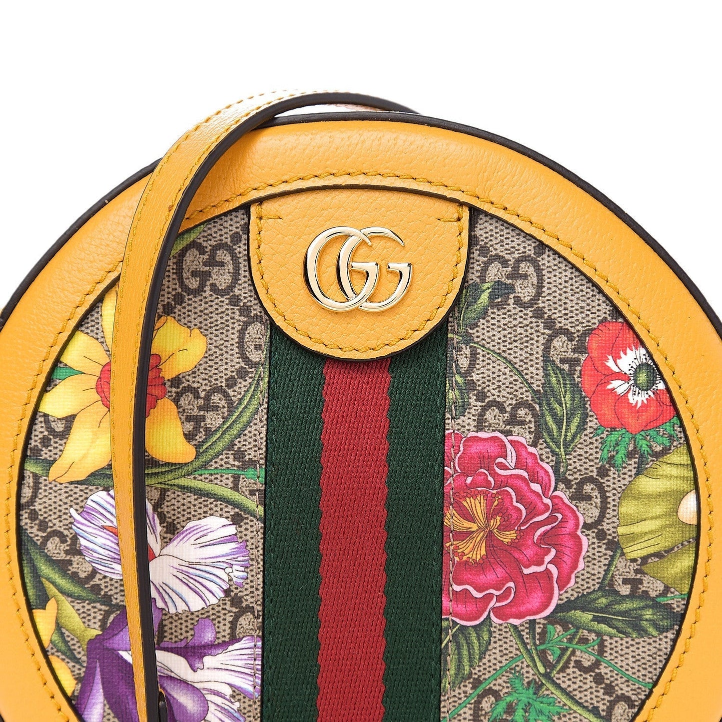 Gucci Mini Ophidia GG Flora Round Shoulder Bag in Yellow