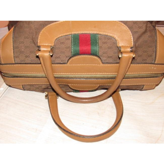 Gucci Micro Guccissima Print Canvasleather Sherry Line Top Handle Brown Leather And Gg Leather Satch