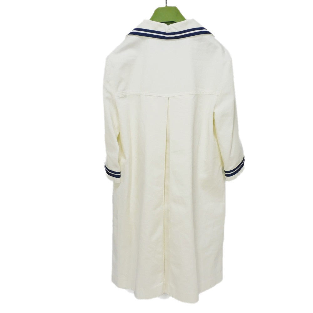 GUCCI one piece 691890 XDBX3 9133 cotton Ivoryx navy Interlocking G Striped trim cotton dress Women 38 Used