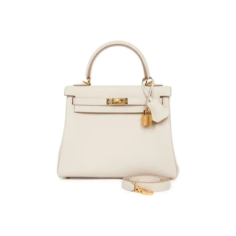 HERMES Kelly 25  cream Togo leather Bag Handbag (25,28)