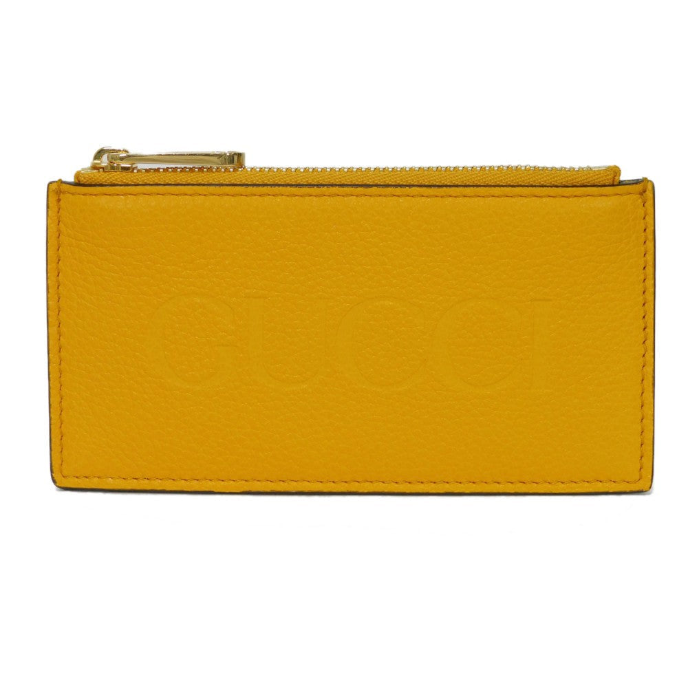 GUCCI Coin case 725550 AABEY 7636 Textured leather yellow Logo embossing Fragment case mens Used