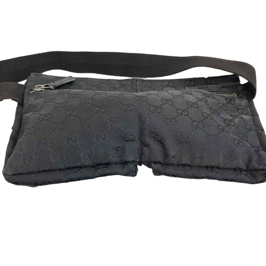 GUCCI GG Monogram Double Pocket Belt Bum Bag Black Excellent