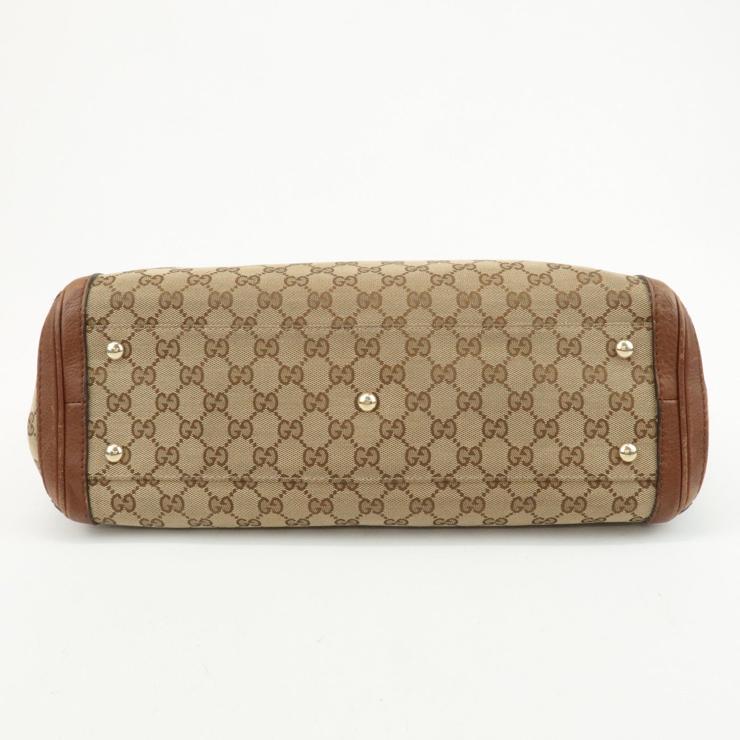 GUCCI Bamboo GG Canvas Leather Tote Bag Beige Brown 269954