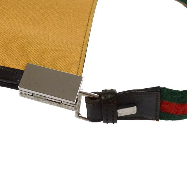 Gucci Vintage Tan Canvas And Brown Leather With A Red Green Striped Strap Hobo