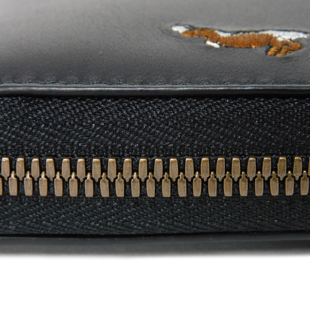 GUCCI Long Wallet Purse 428785 Smooth Calfskin Leather black Logo embossing Rabbit embroidered zip-around wallet Women(Unisex) Used