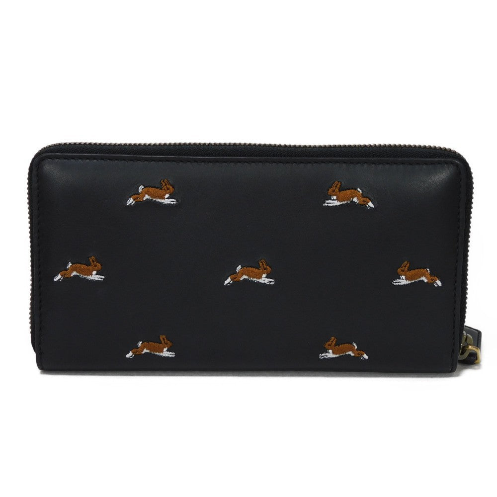 GUCCI Long Wallet Purse 428785 Smooth Calfskin Leather black Logo embossing Rabbit embroidered zip-around wallet Women(Unisex) Used