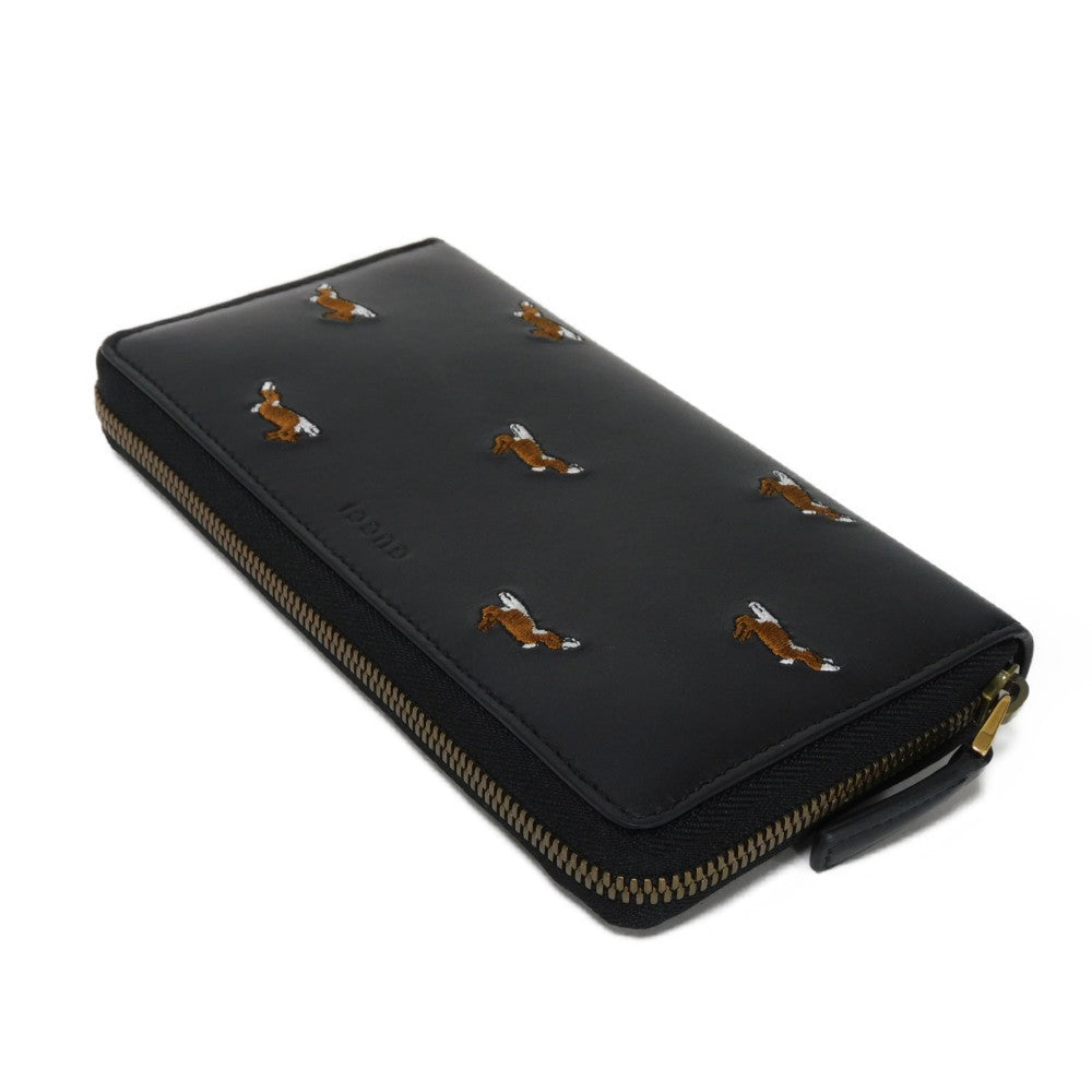 GUCCI Long Wallet Purse 428785 Smooth Calfskin Leather black Logo embossing Rabbit embroidered zip-around wallet Women(Unisex) Used