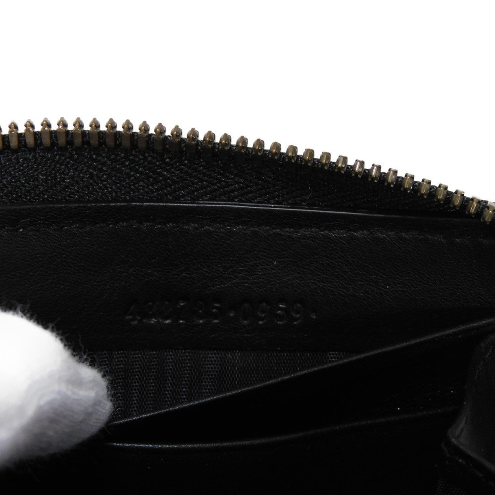 GUCCI Long Wallet Purse 428785 Smooth Calfskin Leather black Logo embossing Rabbit embroidered zip-around wallet Women(Unisex) Used