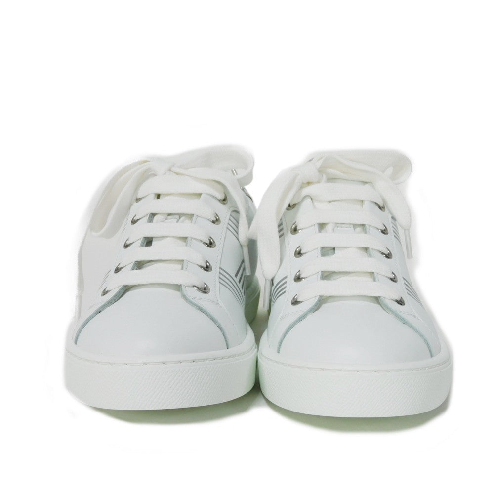 HERMES sneakers RG201115Z Calfskin White x silver H mark Avantage Women 35 Used