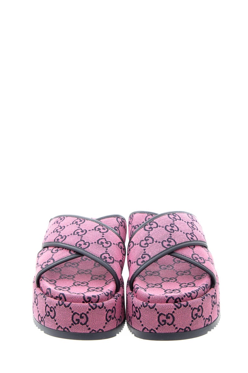 Gucci Pink Canvas GG Cross Strap Sandals SZ 37