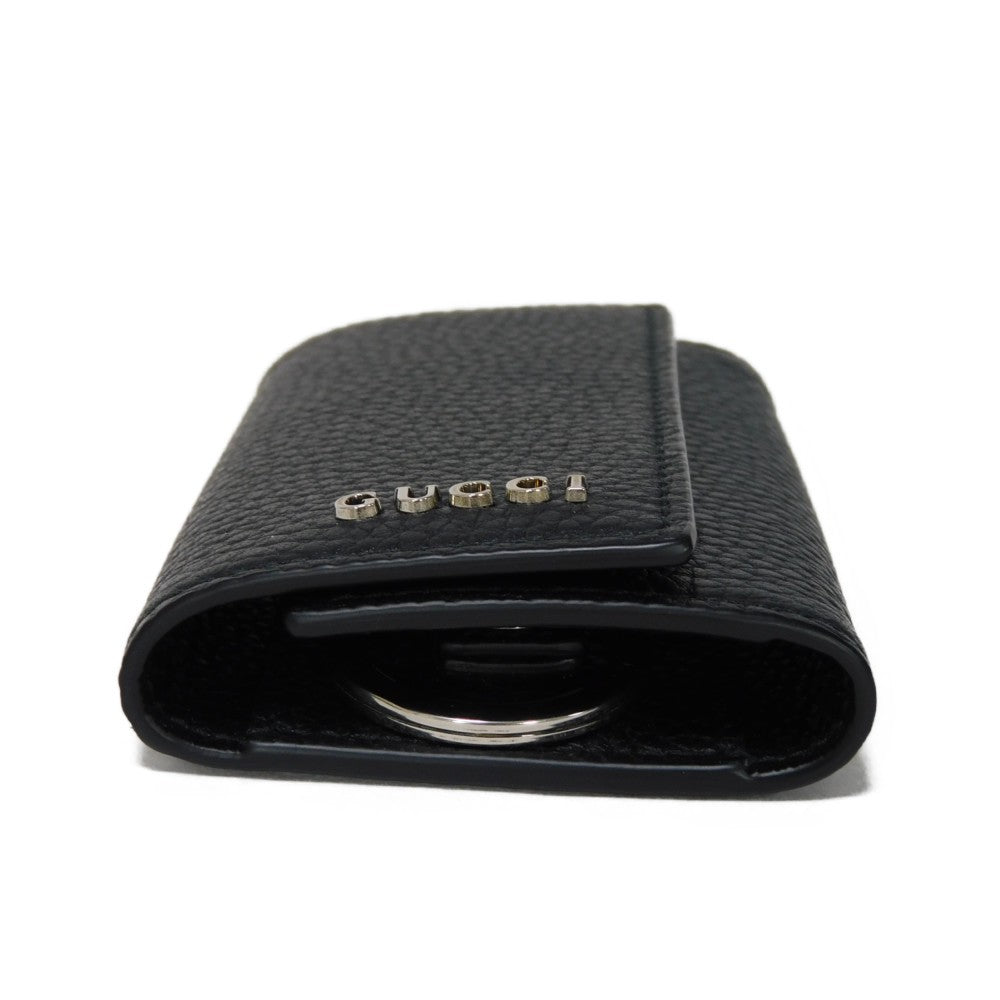 GUCCI Key case Key holder  771156 AABXM 1000 Textured leather black Metal logo logo keychain mens Used