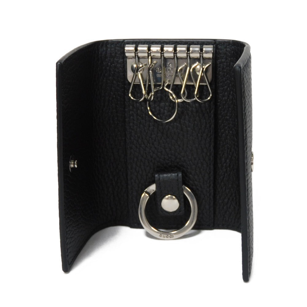 GUCCI Key case Key holder  771156 AABXM 1000 Textured leather black Metal logo logo keychain mens Used