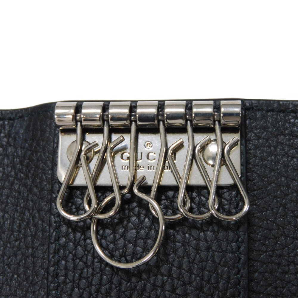 GUCCI Key case Key holder  771156 AABXM 1000 Textured leather black Metal logo logo keychain mens Used
