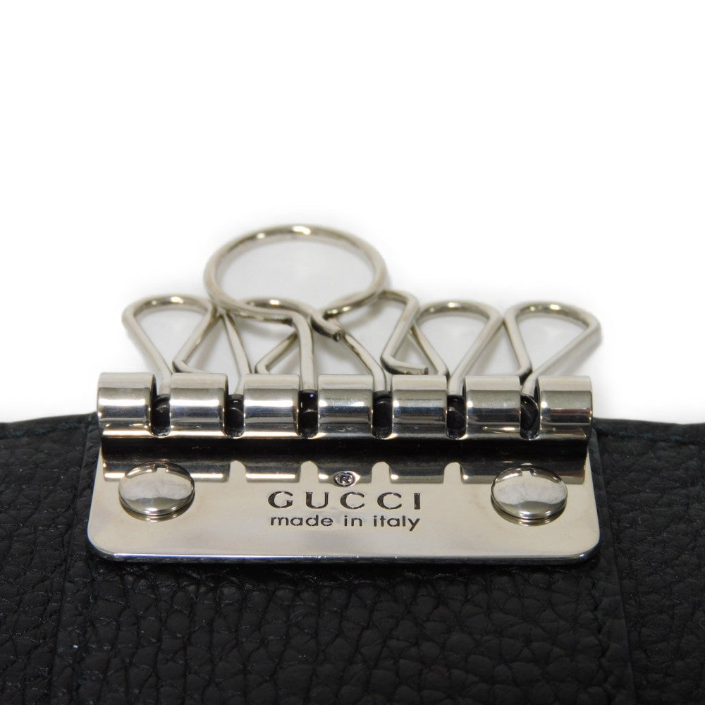 GUCCI Key case Key holder  771156 AABXM 1000 Textured leather black Metal logo logo keychain mens Used