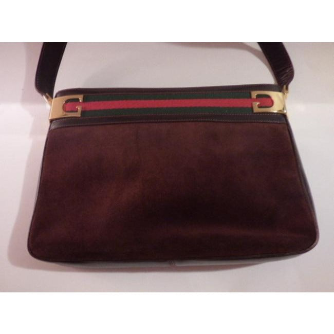 Gucci Vintage Pursesdesigner Purses Brown Suede And Leather With Red And Green Striped Top Hobo Bag