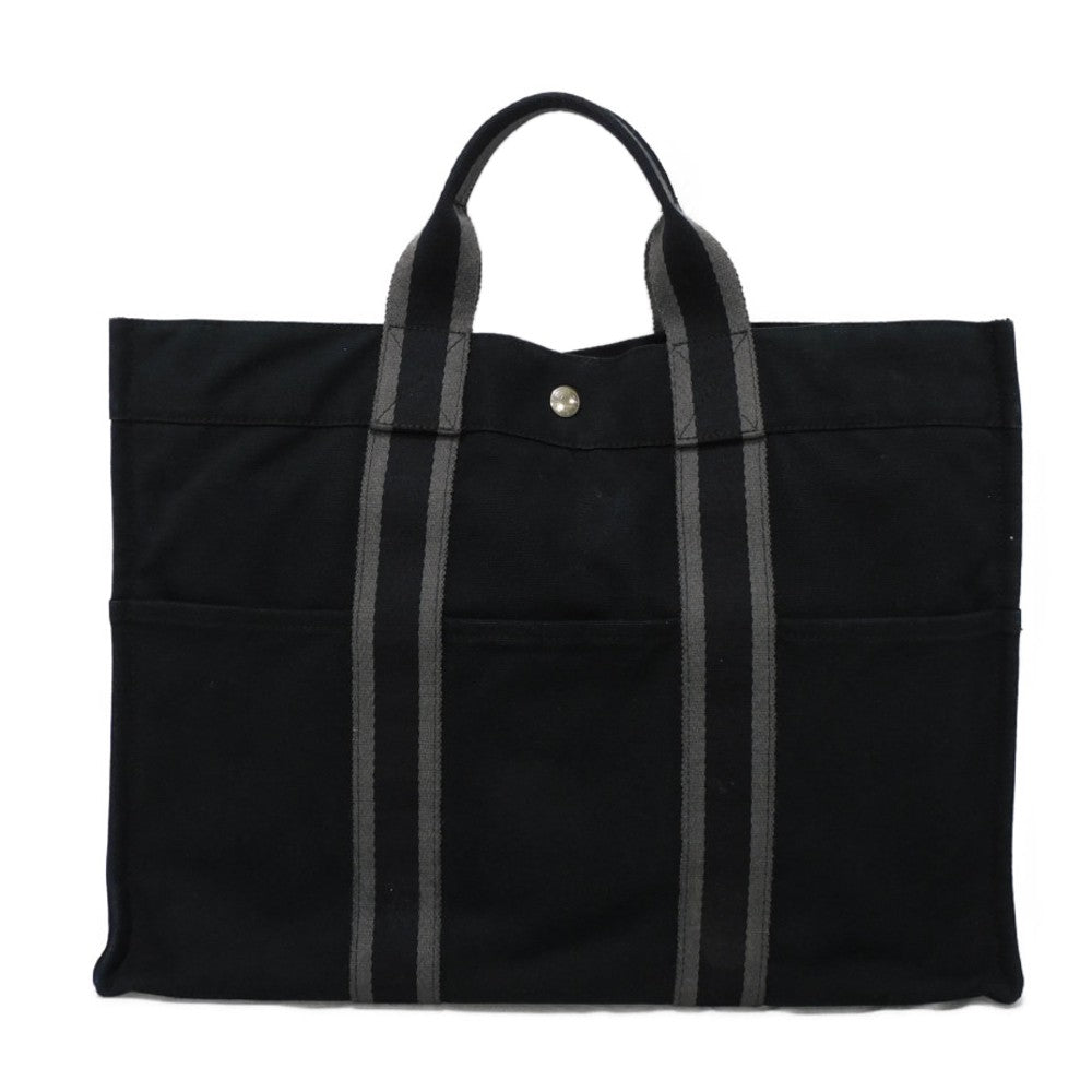 HERMES Tote Bag cotton Black x gray Serie button Fool Toe MM mens(Unisex) Used