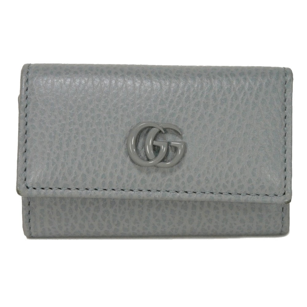 GUCCI Key case Key holder  456118 17WEN 1711 Textured leather Light gray 6-key case Key holder Petit Marmont GG Marmont Women(Unisex) Used