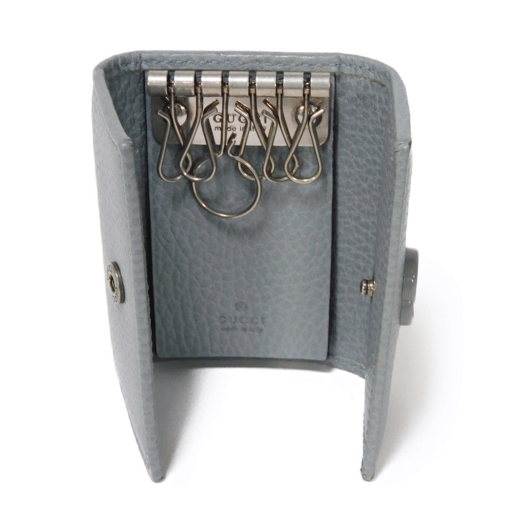 GUCCI Key case Key holder  456118 17WEN 1711 Textured leather Light gray 6-key case Key holder Petit Marmont GG Marmont Women(Unisex) Used