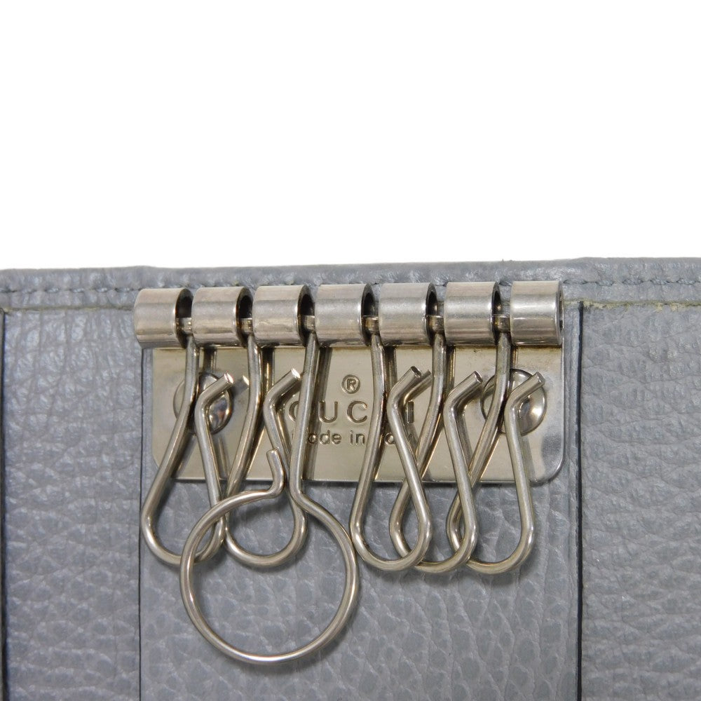 GUCCI Key case Key holder  456118 17WEN 1711 Textured leather Light gray 6-key case Key holder Petit Marmont GG Marmont Women(Unisex) Used