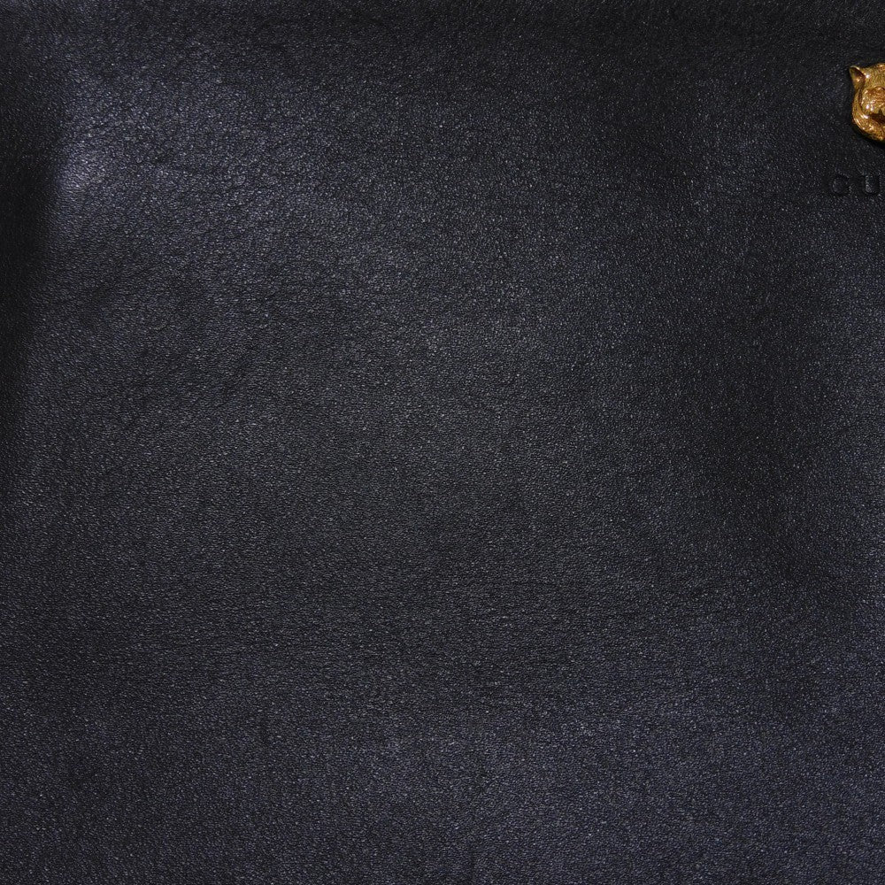 GUCCI Clutch bag 428724 AP00T 1000 Smooth Calfskin Leather black Logo embossing Animalier Cat Tiger Pouch mens Used