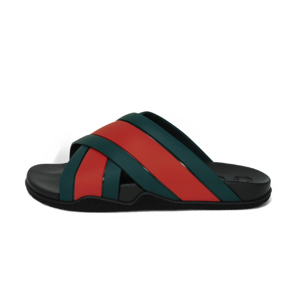 GUCCI Sandals 630326 J8700 8460 rubber Green x Red x Black Sherry line Web stripe slide sandals mens 43 Used