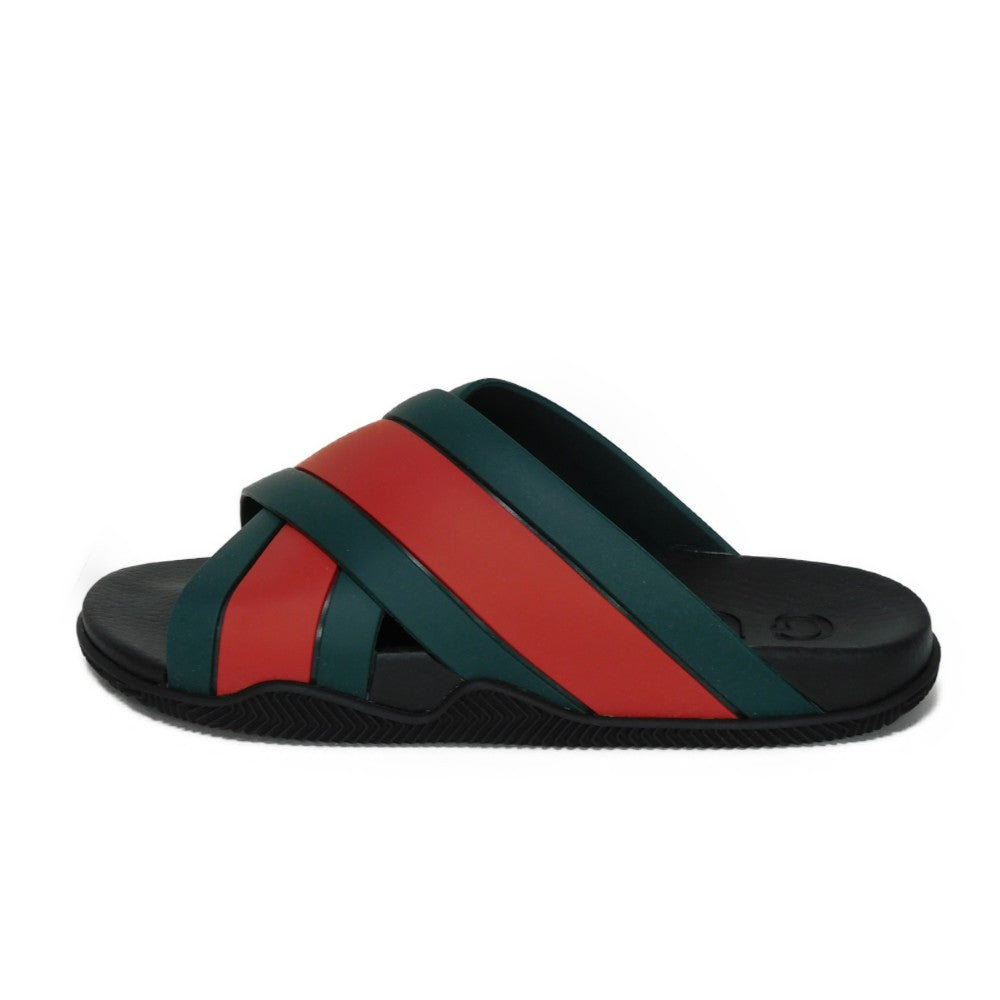 GUCCI Sandals 627820 J8700 8460 rubber Green x Red x Black Sherry line Web stripe slide sandals Women 39 Used
