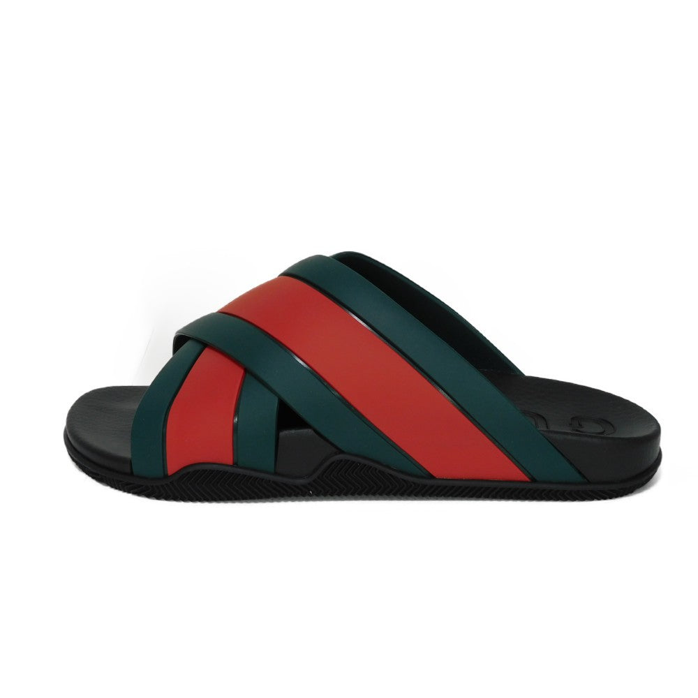 GUCCI Sandals 630326 J8700 8460 rubber Green x Red x Black Sherry line Web stripe slide sandals mens (45) Used