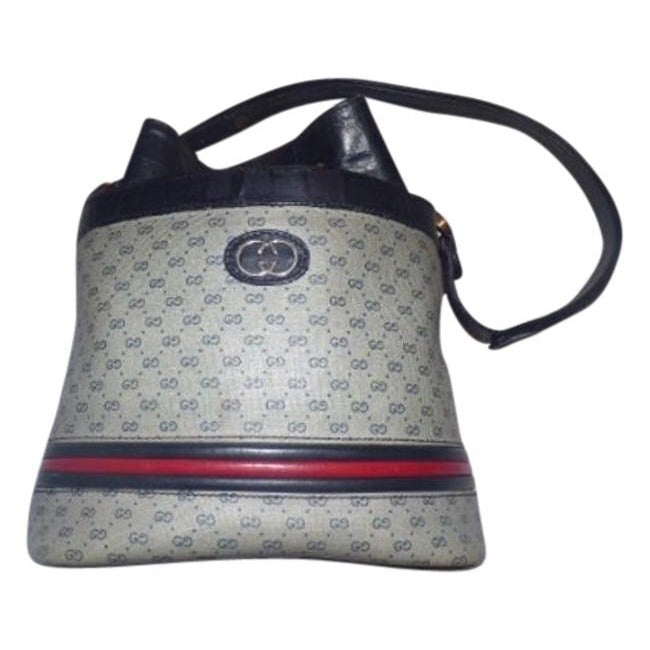Gucci Blue Micro Guccissima Print Leather Bucket Bag w red/blue stripe