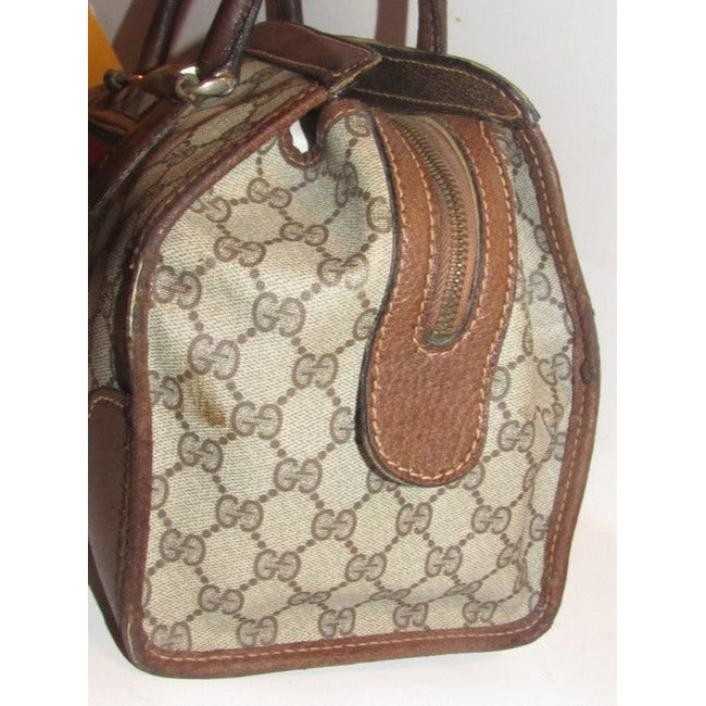 Gucci Xl W Guccissima Print Canvasleather Stripe Brown Coated Canvas And Leather Satchel