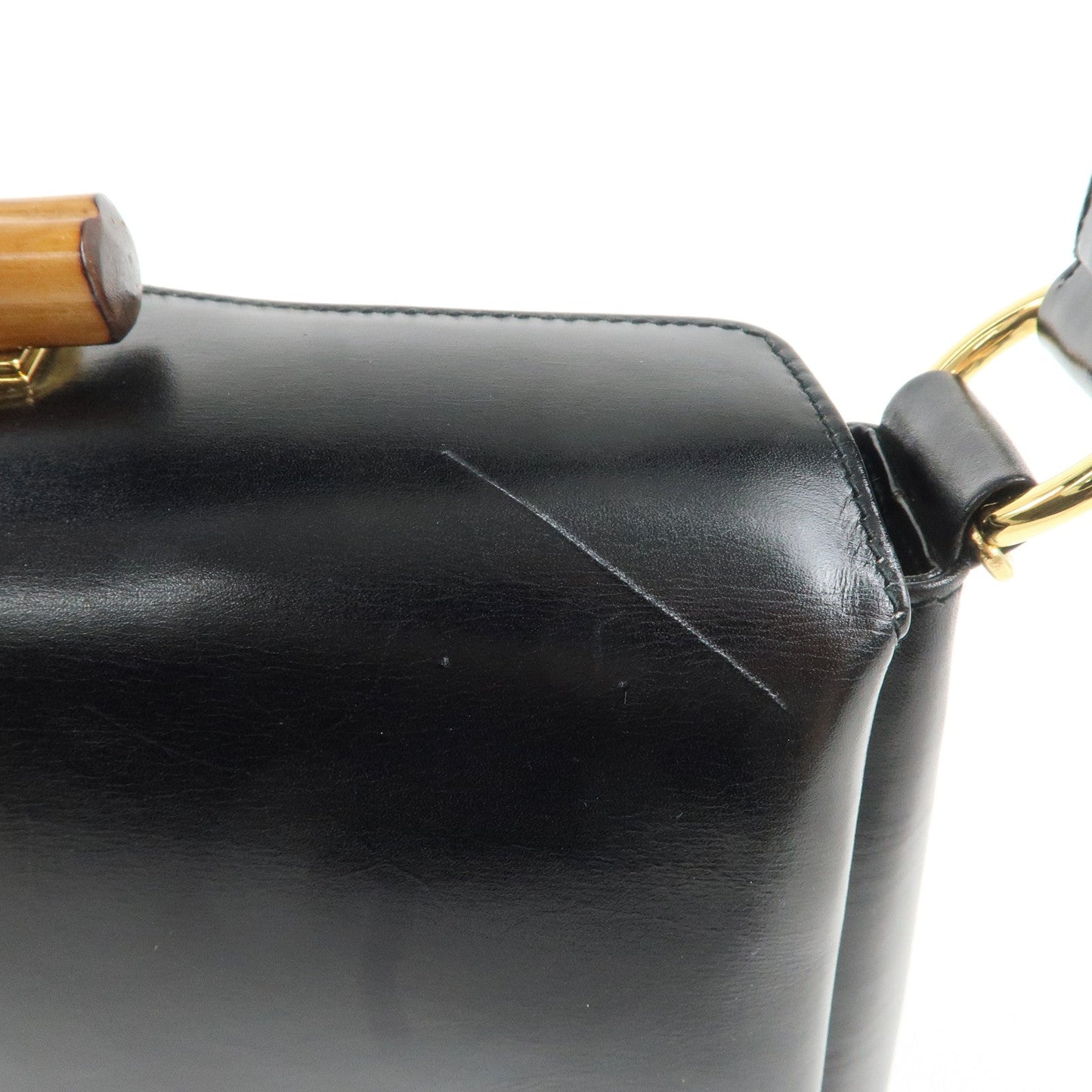 GUCCI Bamboo Leather Hand bag Shoulder Bag Black 000.1781.0175