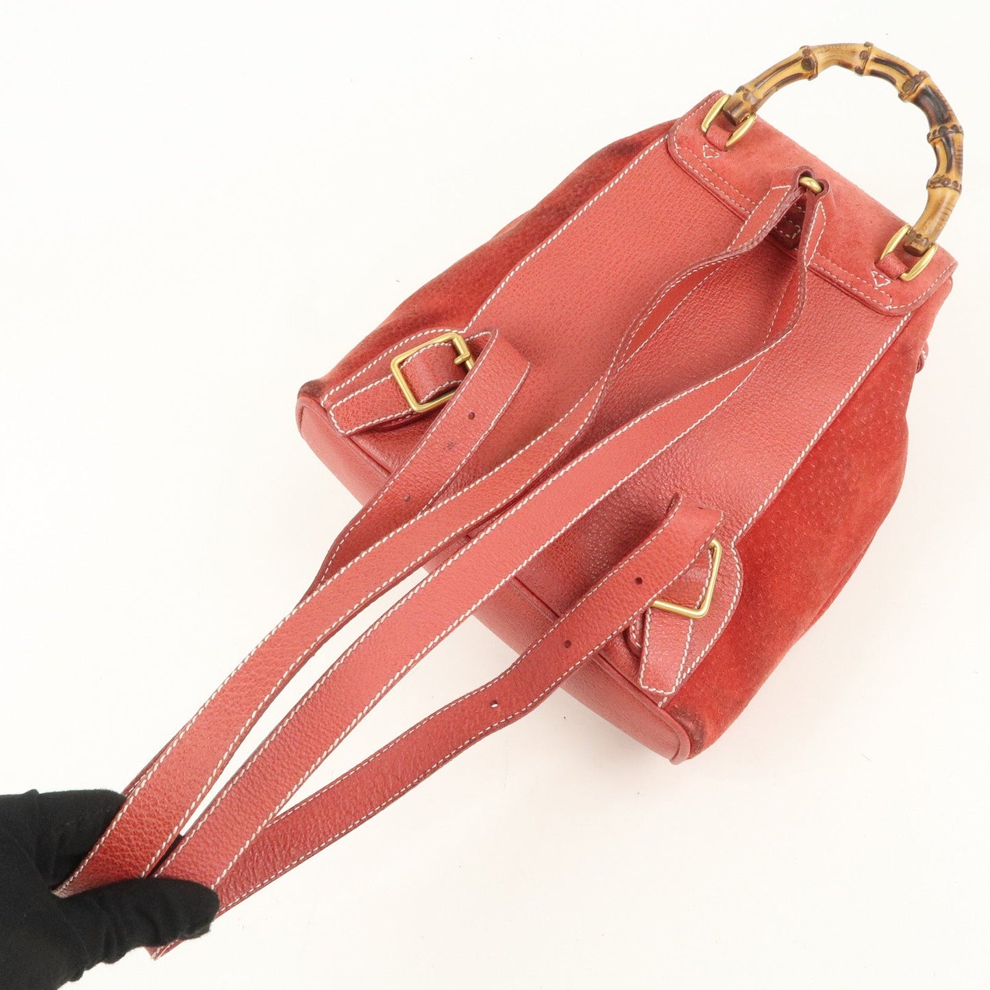 GUCCI Bamboo Leather Backpack Mini Ruck Sack Bag Red 003.1705