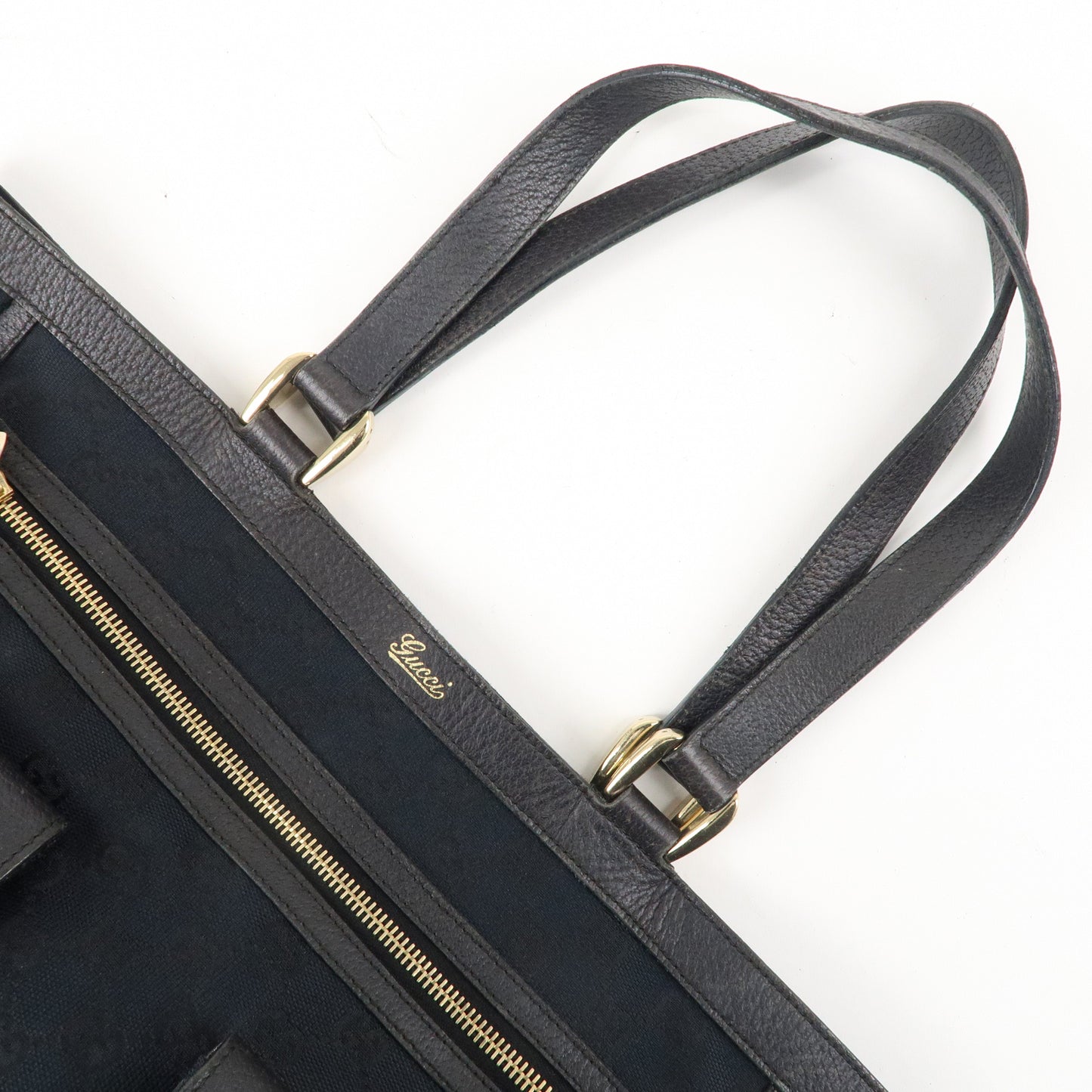 GUCCI Abbey GG Canvas Leather Tote Bag Hand Bag Black 146247