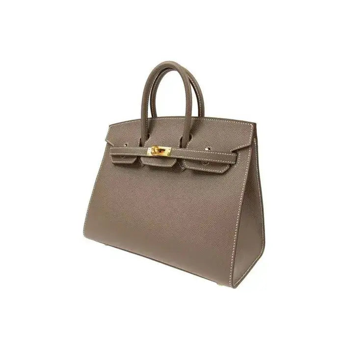 HERMES Birkin Bag Etoupe Elephant Gray epson Leather Handbag (25,28)  gold hardware