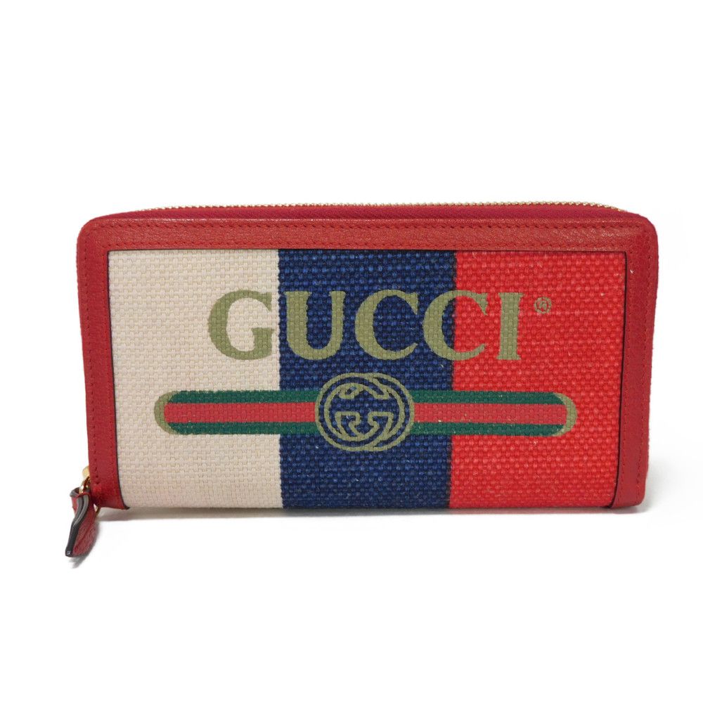 GUCCI Long Wallet Purse 524790 9SBCG 9093 Baiadella Linen Canvas x Calfskin Leather Tricolor Byadera stripes logo zip around wallet Women(Unisex) Used